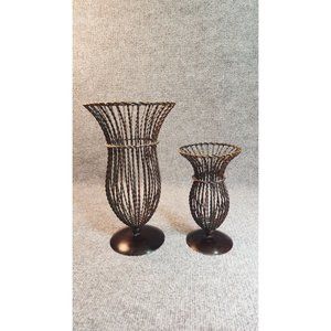 Metal Wire Vase Set of 2 Candle Flower Decorative Bronze Toned 8" & 12" Tuscan